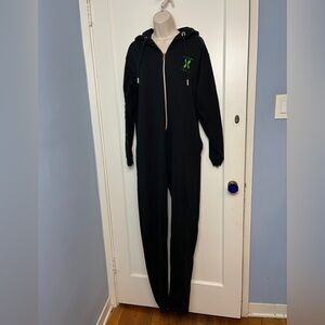 SAVAGE X FENTY Black Caviar Hooded Onesie with Neon Green "Rubberized" Detail